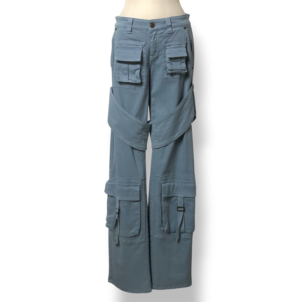 Vaqueros Cargo Blumarine de Pernera Ancha con Correas para Mujer – Azul Claro