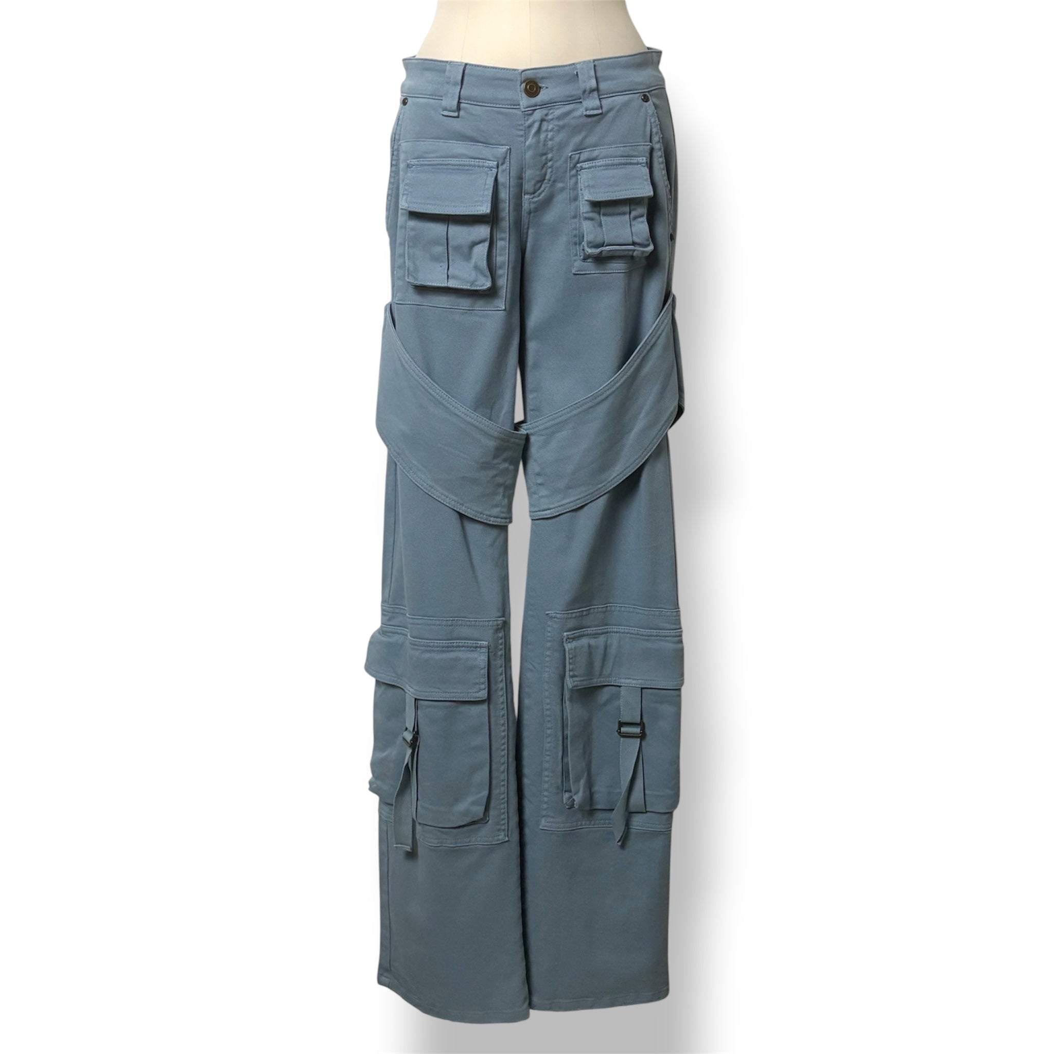 Vaqueros Cargo Blumarine de Pernera Ancha con Correas para Mujer – Azul Claro
