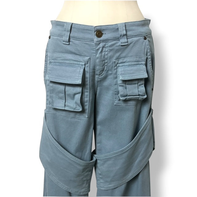 Vaqueros Cargo Blumarine de Pernera Ancha con Correas para Mujer – Azul Claro