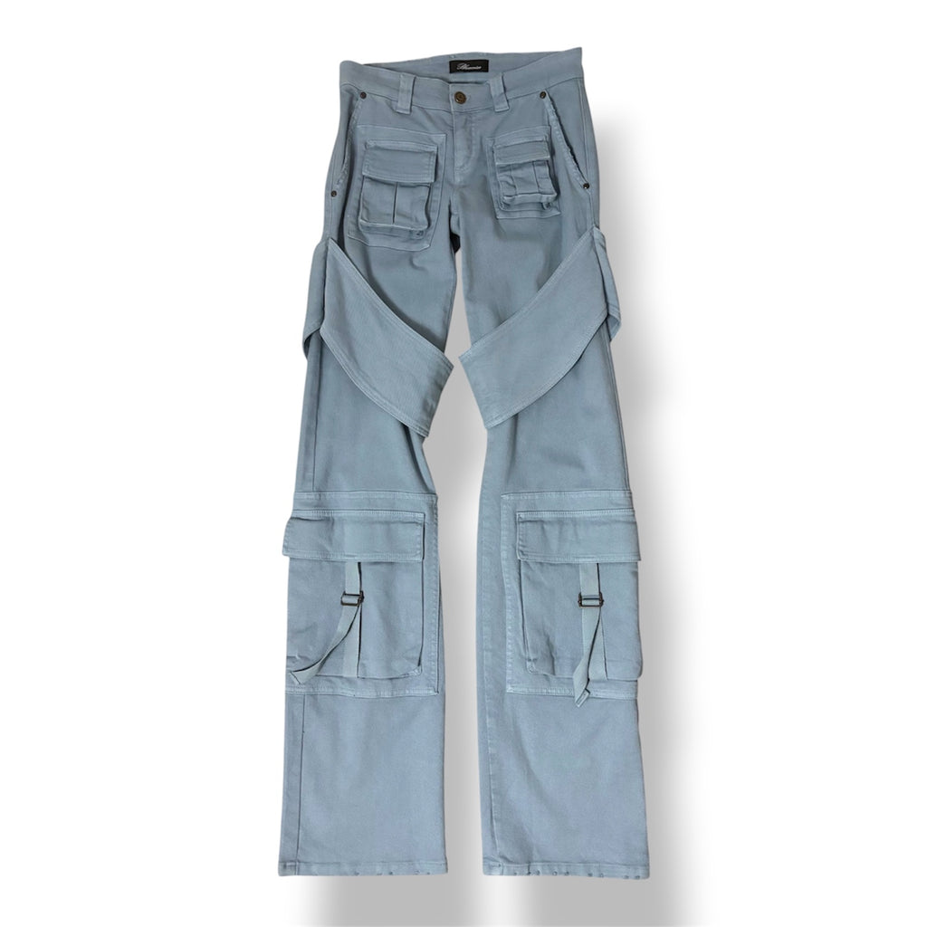 Vaqueros Cargo Blumarine de Pernera Ancha con Correas para Mujer – Azul Claro