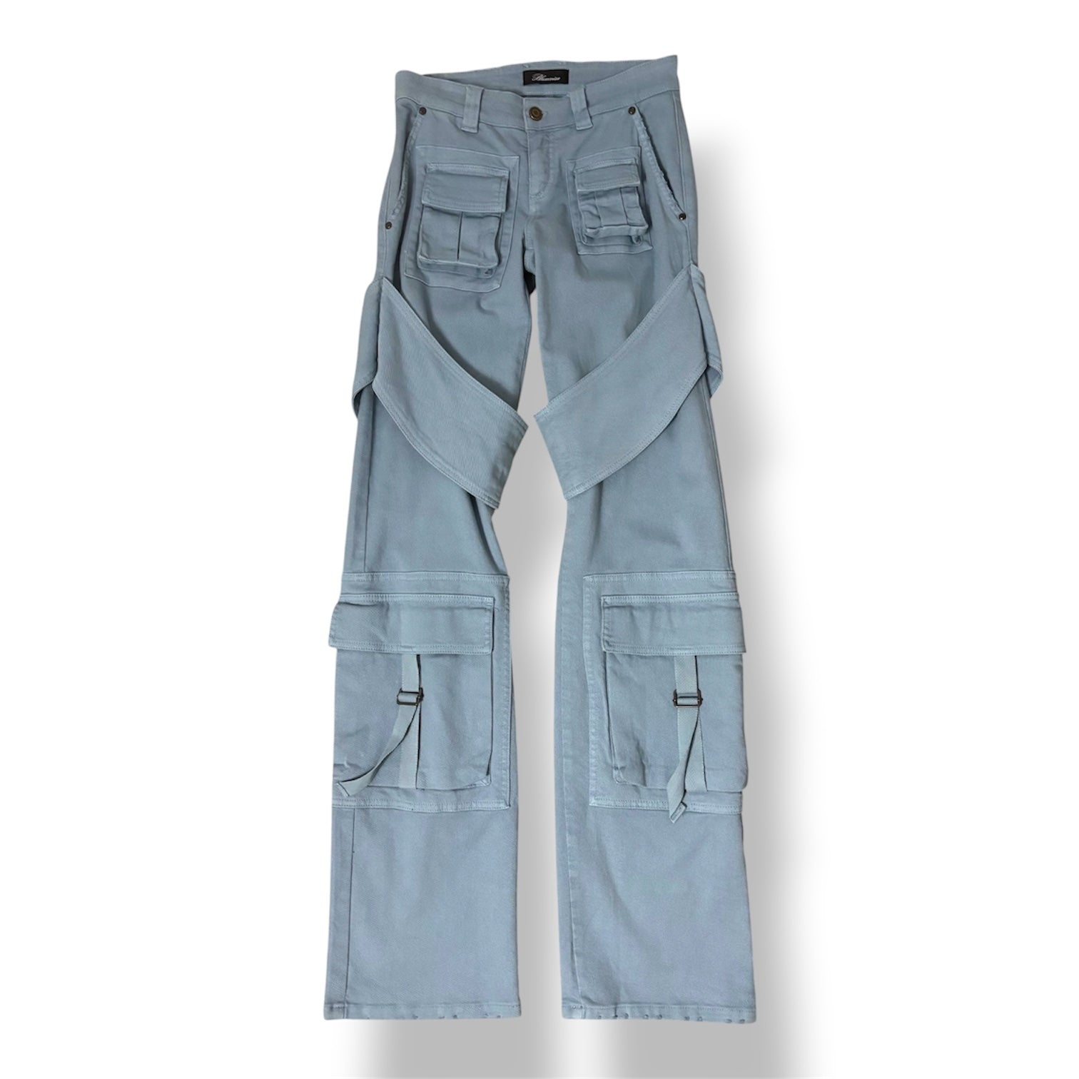 Vaqueros Cargo Blumarine de Pernera Ancha con Correas para Mujer – Azul Claro
