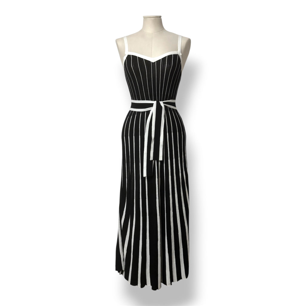 Vestido Largo de Punto Acanalado RED Valentino Bicolor Negro y Blanco