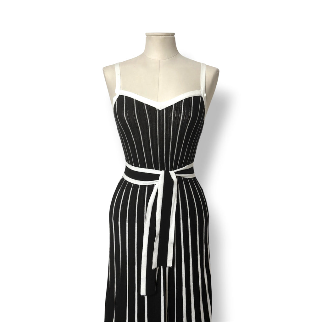 Vestido Largo de Punto Acanalado RED Valentino Bicolor Negro y Blanco