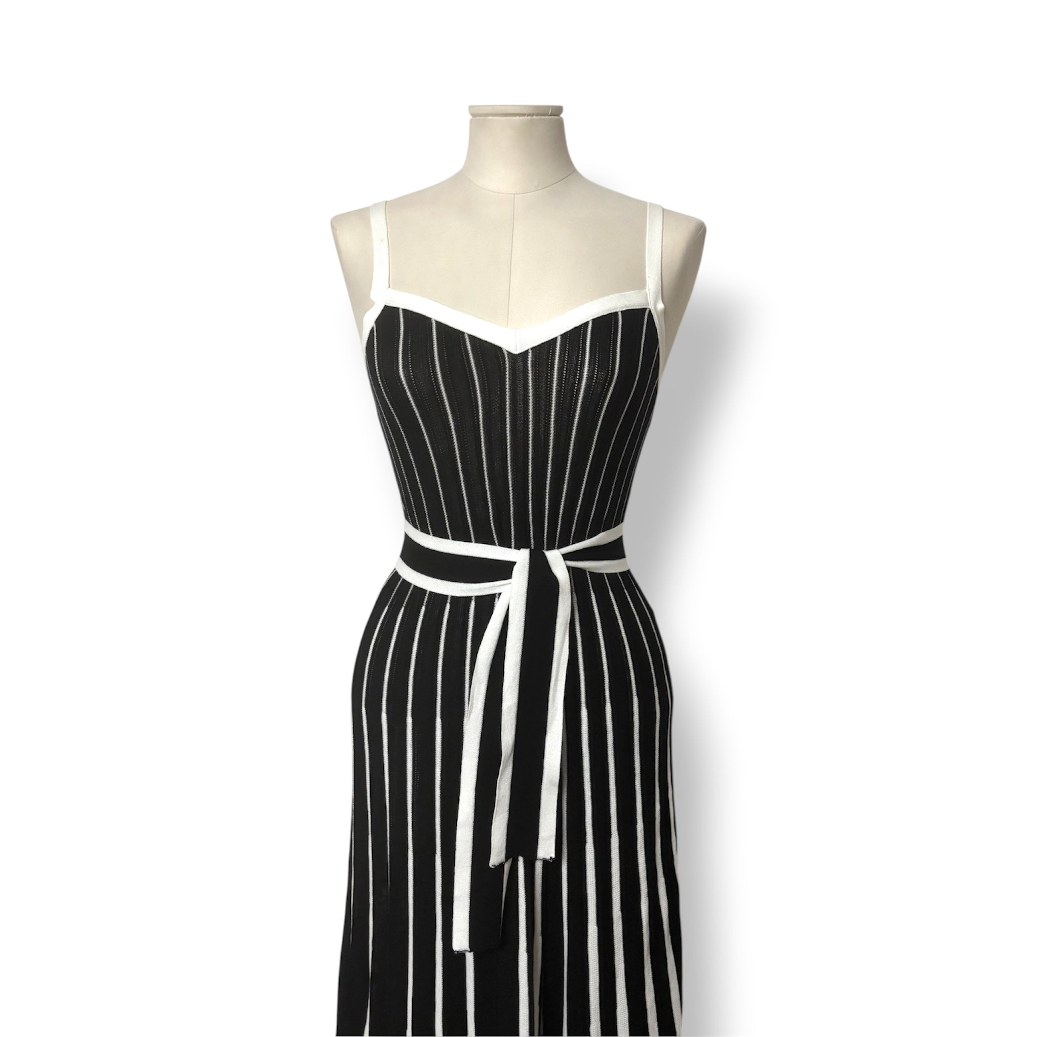 Vestido Largo de Punto Acanalado RED Valentino Bicolor Negro y Blanco