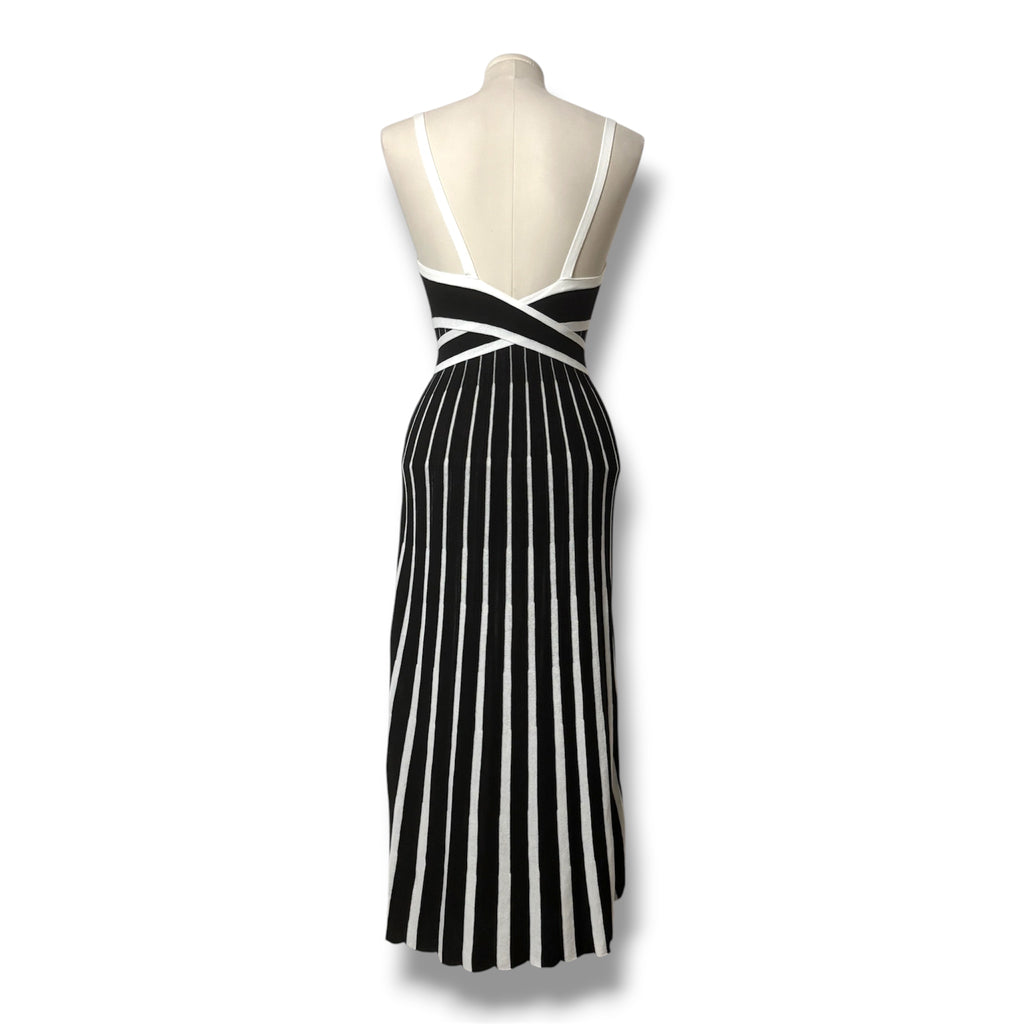 Vestido Largo de Punto Acanalado RED Valentino Bicolor Negro y Blanco