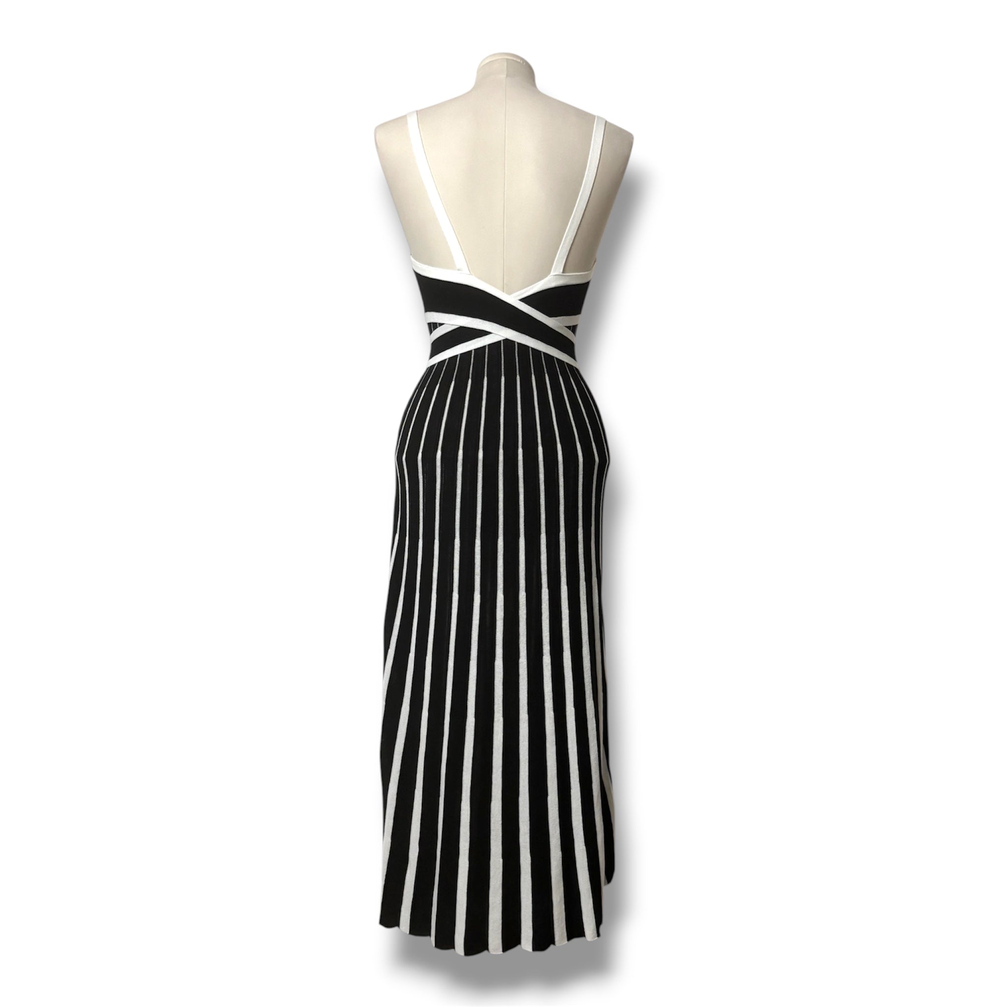 Vestido Largo de Punto Acanalado RED Valentino Bicolor Negro y Blanco