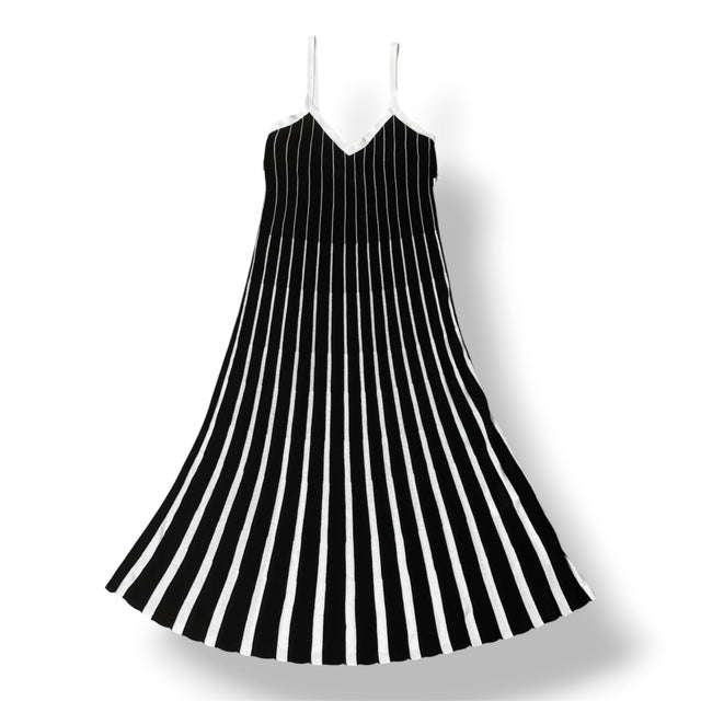 Vestido Largo de Punto Acanalado RED Valentino Bicolor Negro y Blanco