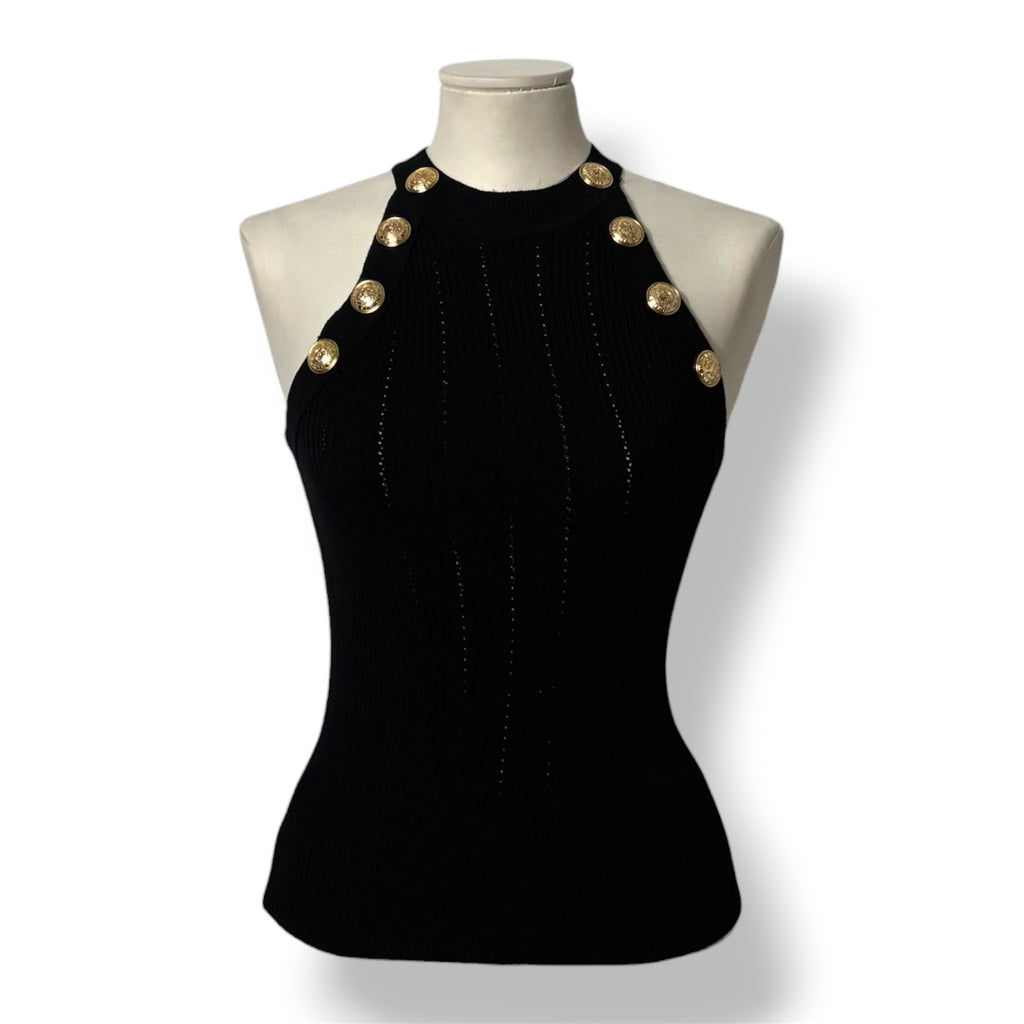 Top Halter de Punto Acanalado Balmain con Botones Dorados para Mujer