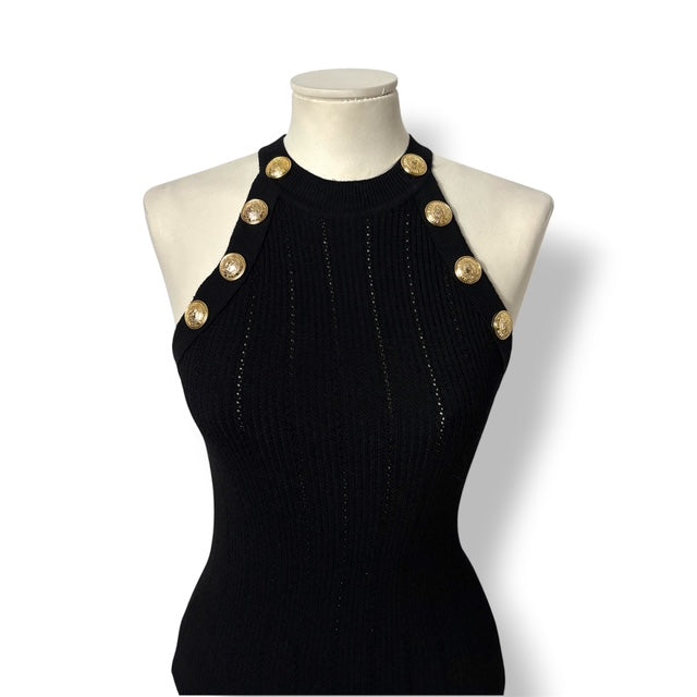 Top Halter de Punto Acanalado Balmain con Botones Dorados para Mujer