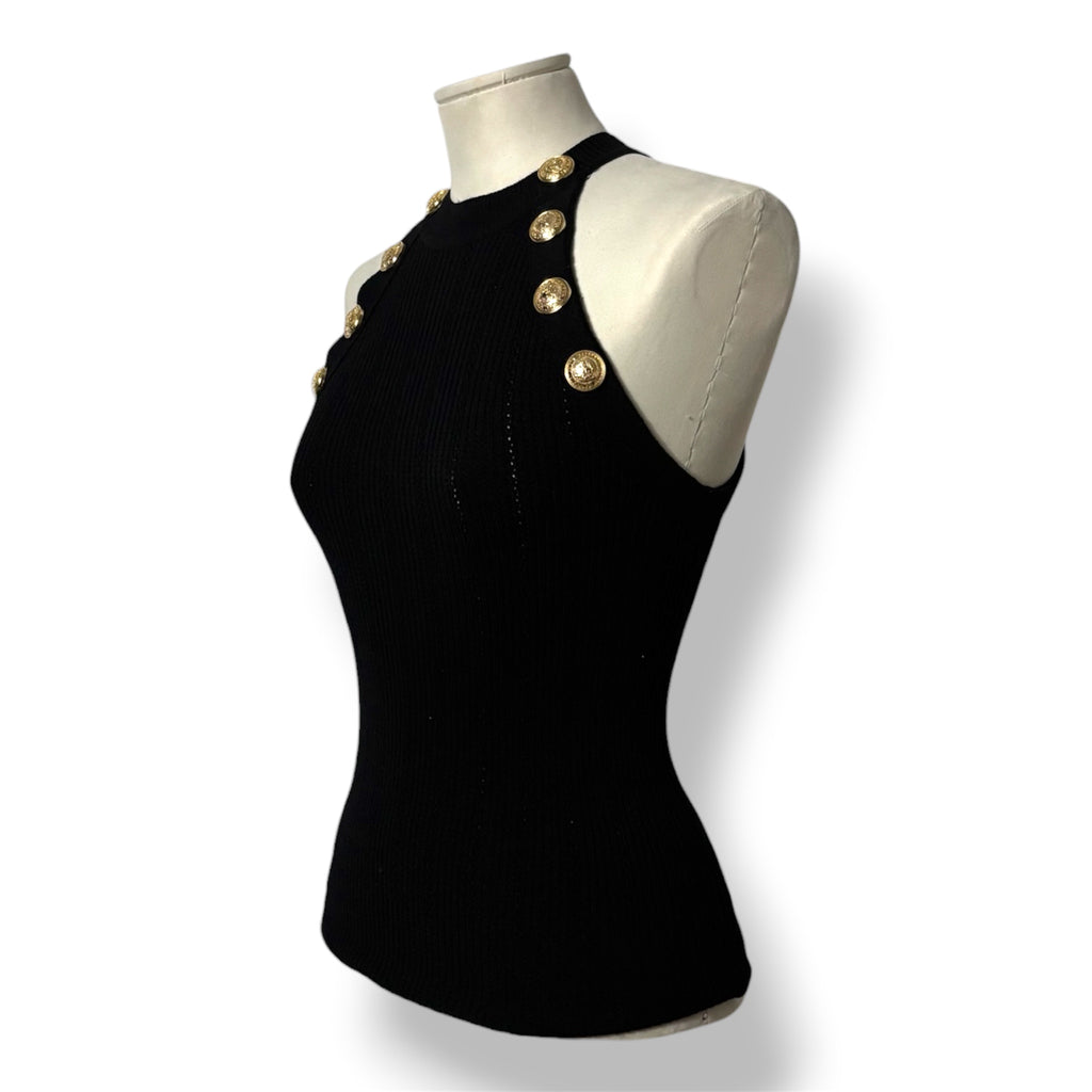 Top Halter de Punto Acanalado Balmain con Botones Dorados para Mujer