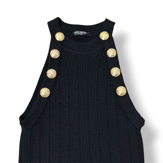 Top Halter de Punto Acanalado Balmain con Botones Dorados para Mujer