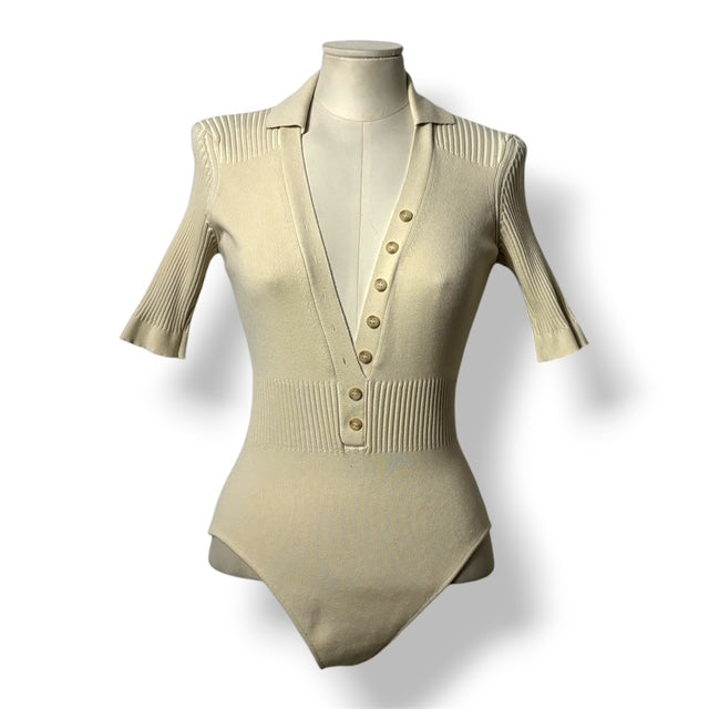 Body de Punto Jacquemus "Le Body Yauco" con Cuello Polo – Crema