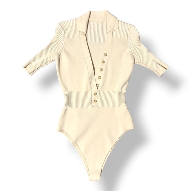 Body de Punto Jacquemus "Le Body Yauco" con Cuello Polo – Crema