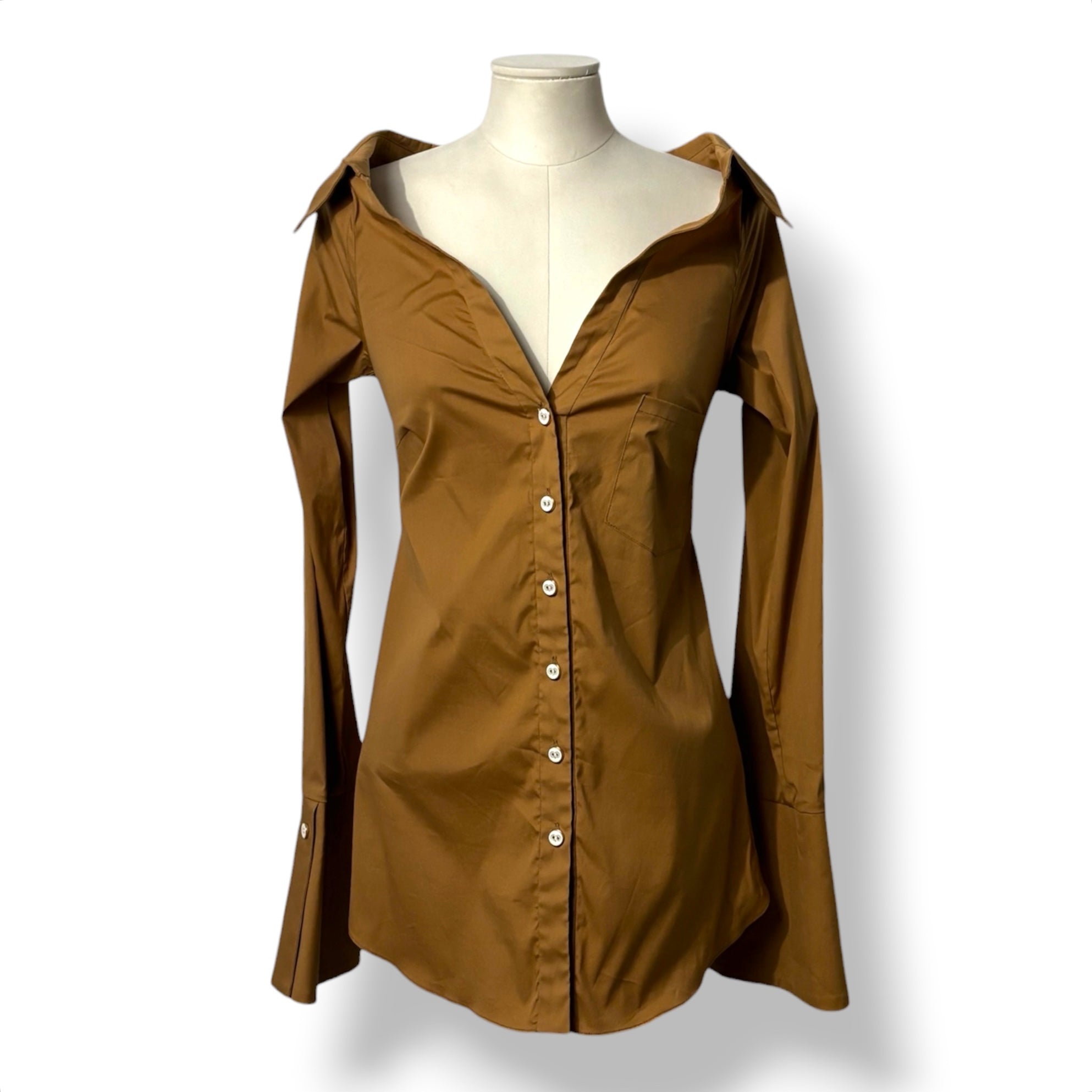 Camisa Popelín Caroline Constas con Escote Off-The-Shoulder y Puños Anchos