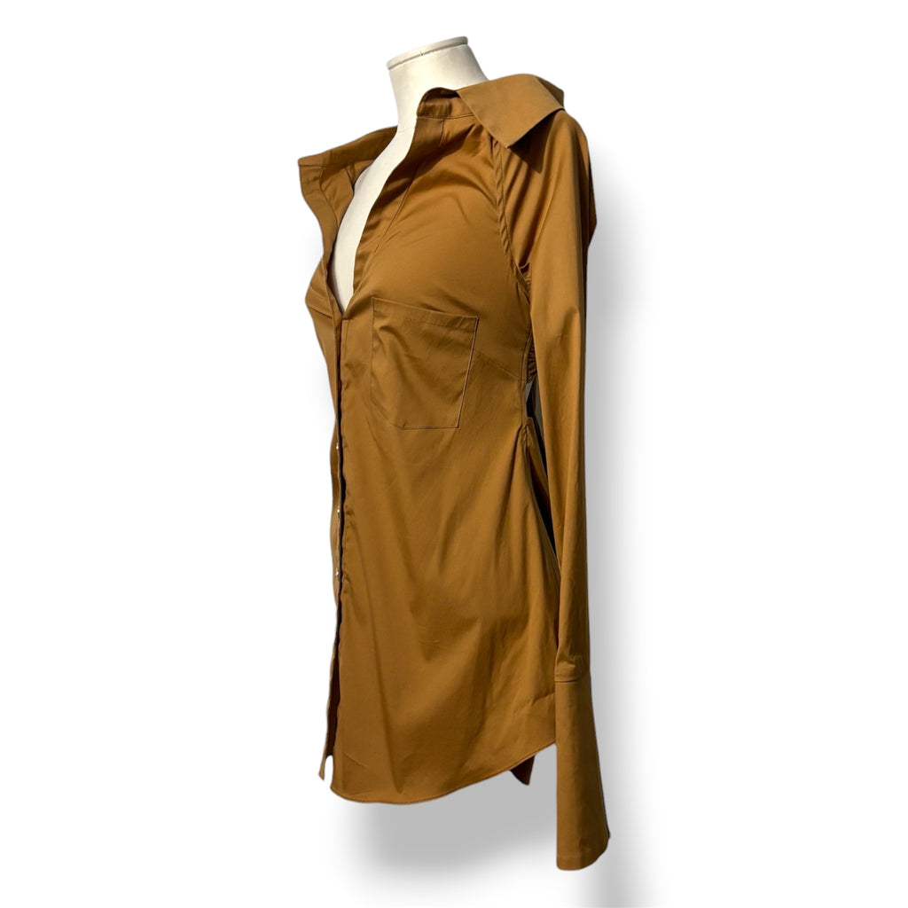 Camisa Popelín Caroline Constas con Escote Off-The-Shoulder y Puños Anchos