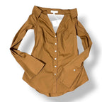 Camisa Popelín Caroline Constas con Escote Off-The-Shoulder y Puños Anchos