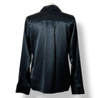Blusa de Satén Azul Oscuro Cult Gaia con Cierre Frontal de Eslabones Dorados