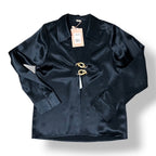 Blusa de Satén Azul Oscuro Cult Gaia con Cierre Frontal de Eslabones Dorados
