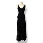 Vestido Largo de Punto Roland Mouret con Escote en V y Paneles Semitransparentes - Negro