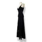 Vestido Largo de Punto Roland Mouret con Escote en V y Paneles Semitransparentes - Negro