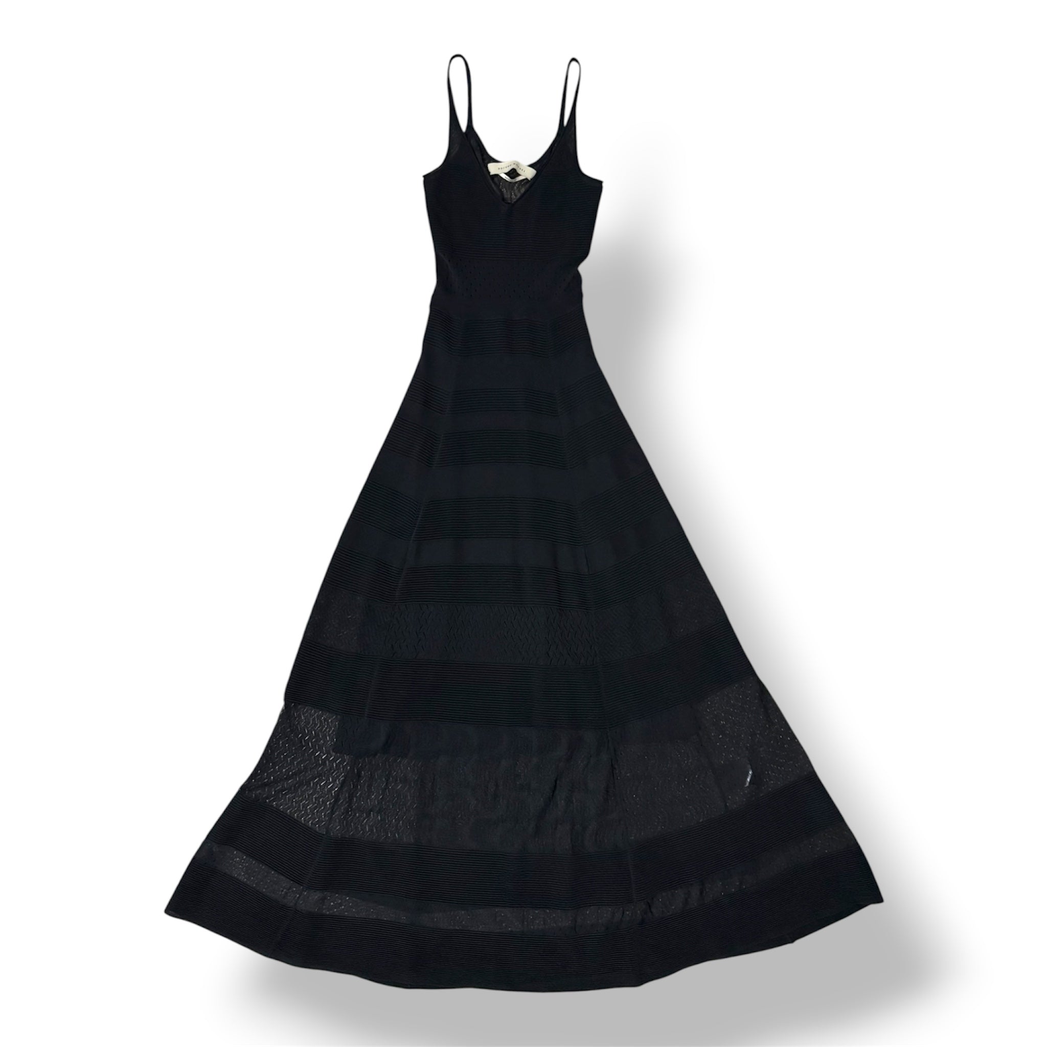 Vestido Largo de Punto Roland Mouret con Escote en V y Paneles Semitransparentes - Negro