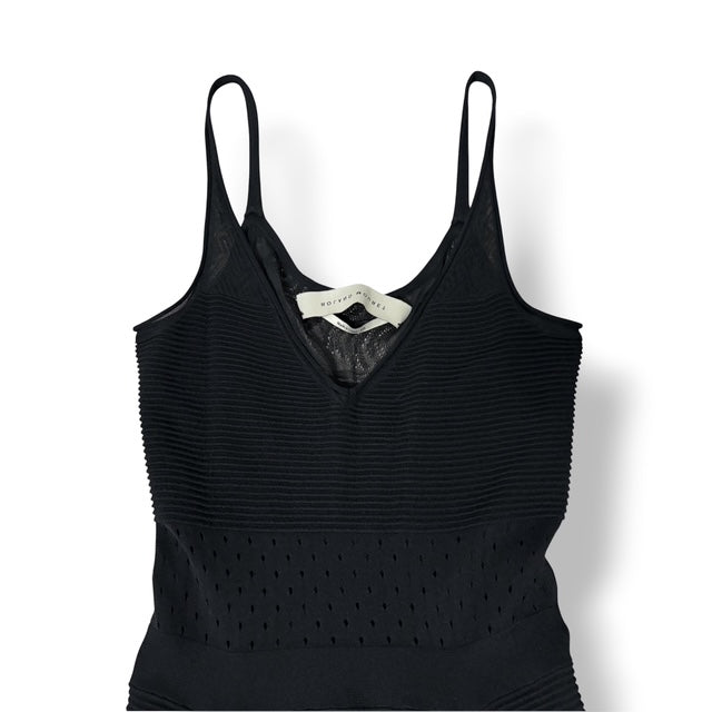 Vestido Largo de Punto Roland Mouret con Escote en V y Paneles Semitransparentes - Negro