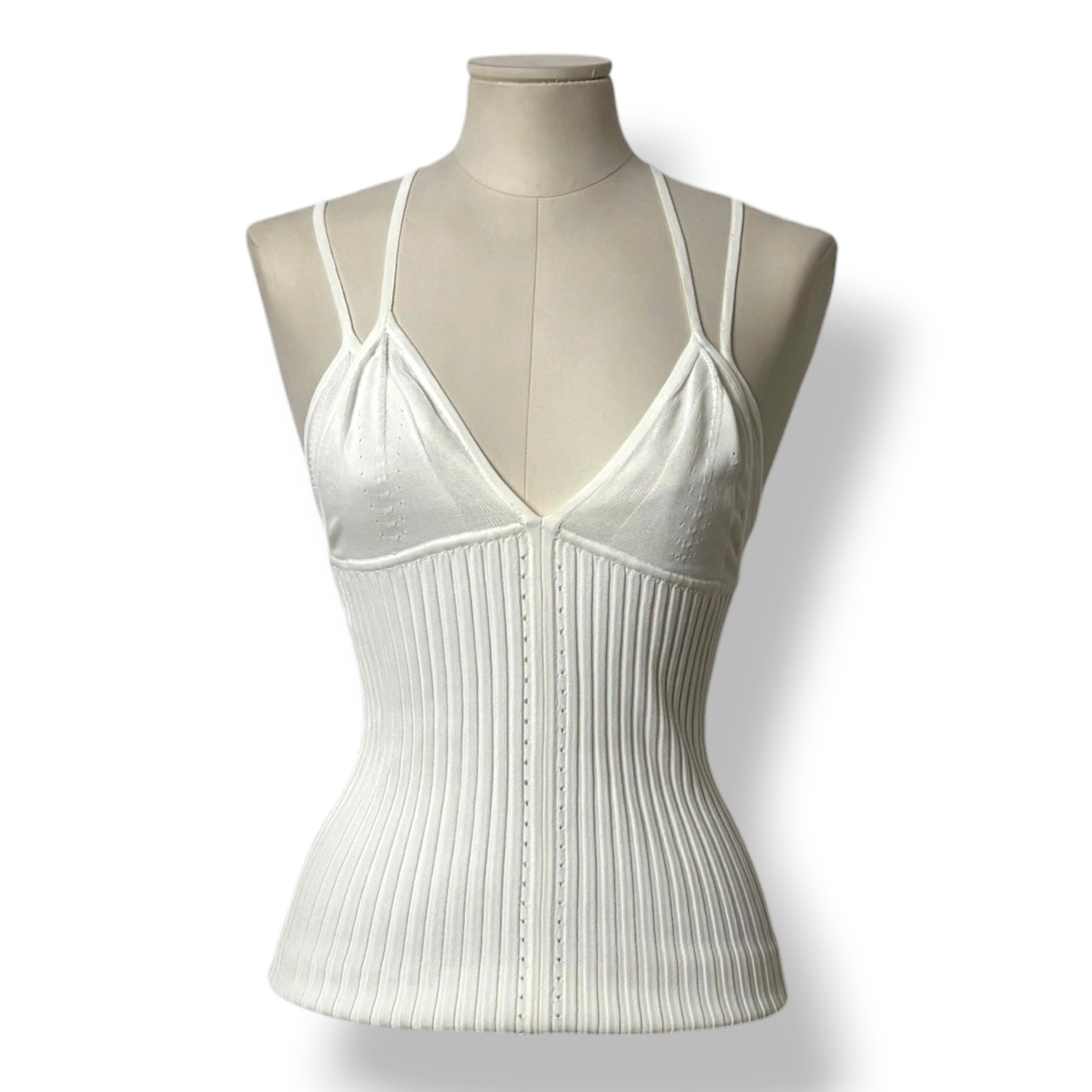 Top Corset de Punto Acanalado Dion Lee con Cierre de Corchetes - Blanco