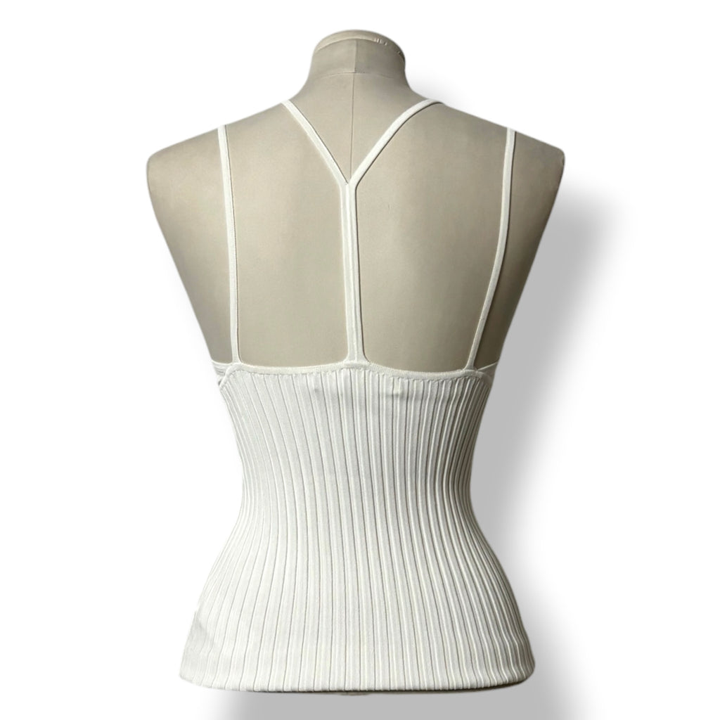 Top Corset de Punto Acanalado Dion Lee con Cierre de Corchetes - Blanco