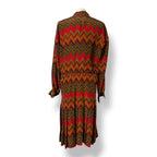Vestido Midi Vintage Givenchy Plisado con Estampado de Zigzag y Botones Dorados