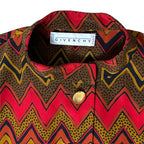 Vestido Midi Vintage Givenchy Plisado con Estampado de Zigzag y Botones Dorados