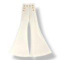 Pantalón de Punto Acampanado Balmain de Tiro Alto con Botones Dorados - Blanco