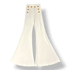 Pantalón de Punto Acampanado Balmain de Tiro Alto con Botones Dorados - Blanco