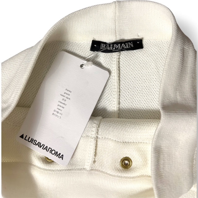 Pantalón de Punto Acampanado Balmain de Tiro Alto con Botones Dorados - Blanco