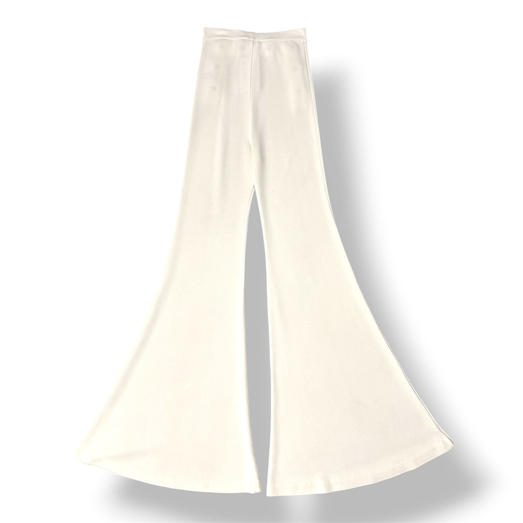 Pantalón de Punto Acampanado Balmain de Tiro Alto con Botones Dorados - Blanco