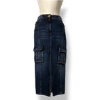 Falda Midi Vaquera Cargo Balmain – Azul Índigo