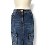 Falda Midi Vaquera Cargo Balmain – Azul Índigo