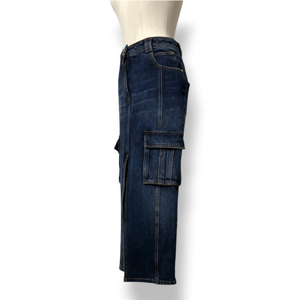 Falda Midi Vaquera Cargo Balmain – Azul Índigo
