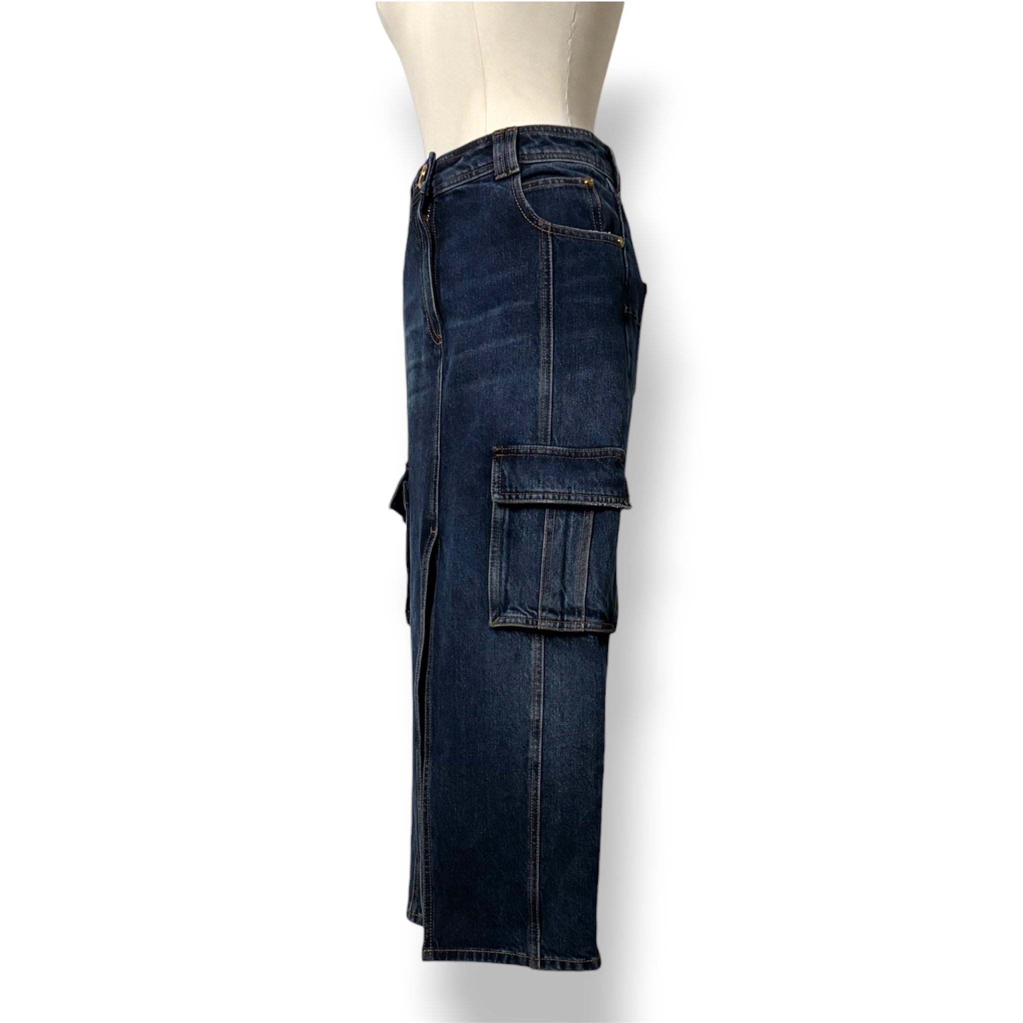 Falda Midi Vaquera Cargo Balmain – Azul Índigo