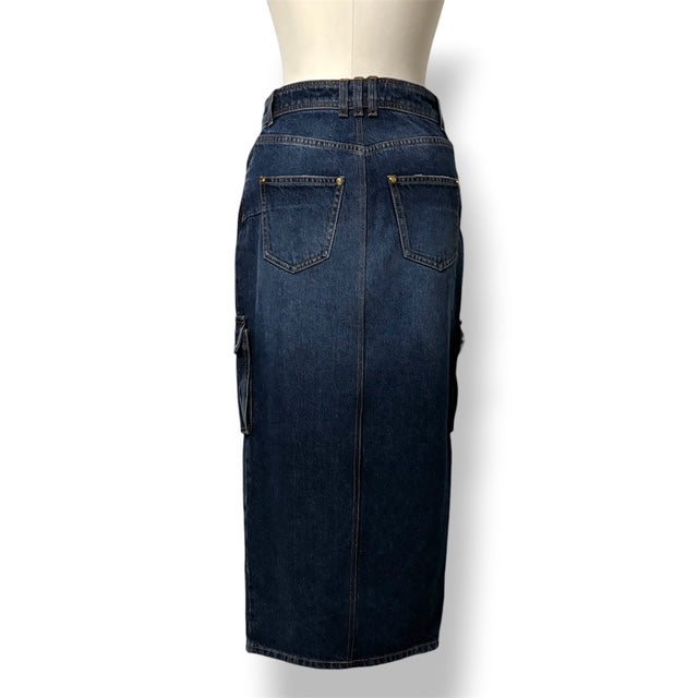 Falda Midi Vaquera Cargo Balmain – Azul Índigo