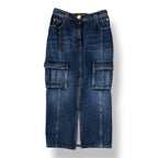 Falda Midi Vaquera Cargo Balmain – Azul Índigo