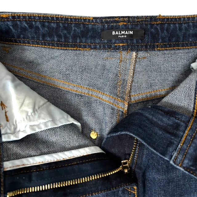 Falda Midi Vaquera Cargo Balmain – Azul Índigo