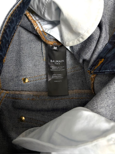 Falda Midi Vaquera Cargo Balmain – Azul Índigo