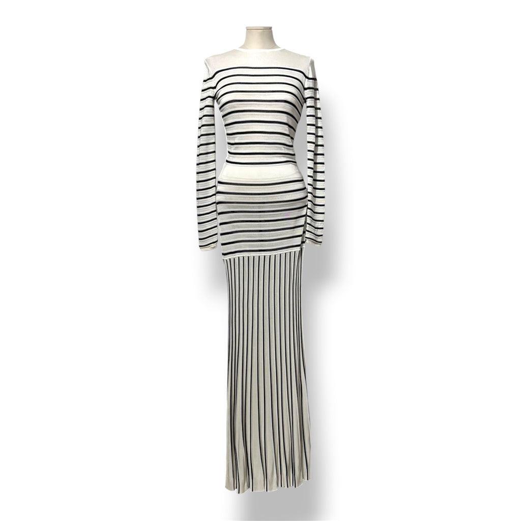 Vestido Largo de Punto a Rayas Elisabetta Franchi – Maxi vestido Ajustado Blanco y Negro