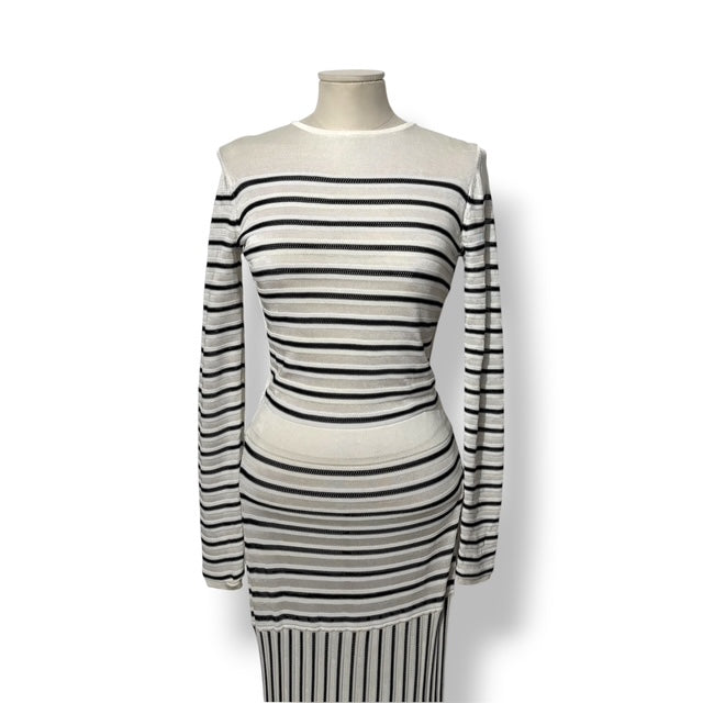 Vestido Largo de Punto a Rayas Elisabetta Franchi – Maxi vestido Ajustado Blanco y Negro