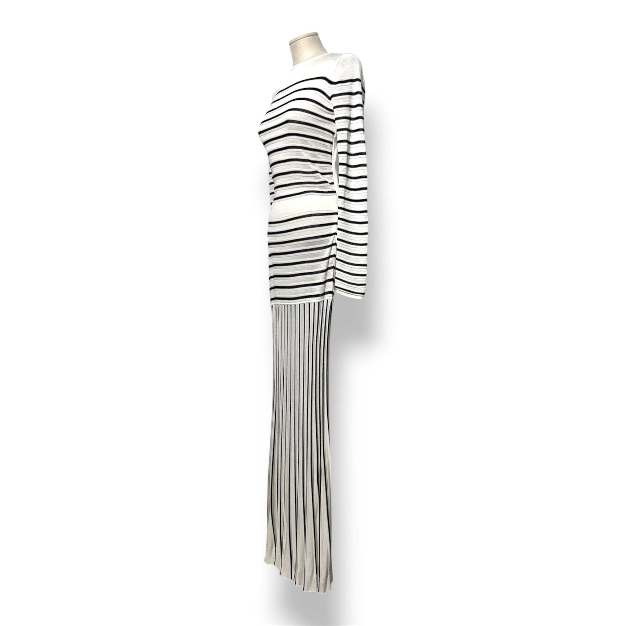 Vestido Largo de Punto a Rayas Elisabetta Franchi – Maxi vestido Ajustado Blanco y Negro