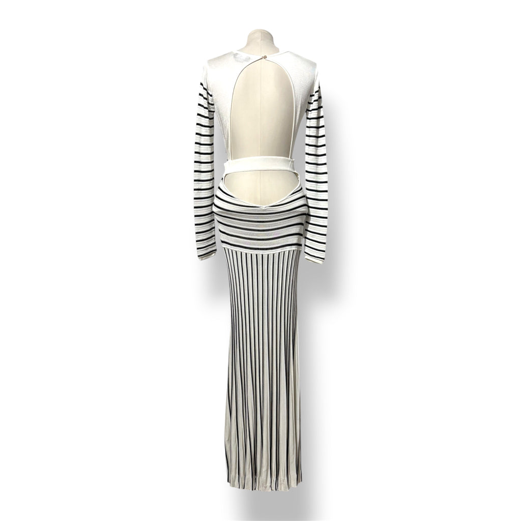 Vestido Largo de Punto a Rayas Elisabetta Franchi – Maxi vestido Ajustado Blanco y Negro
