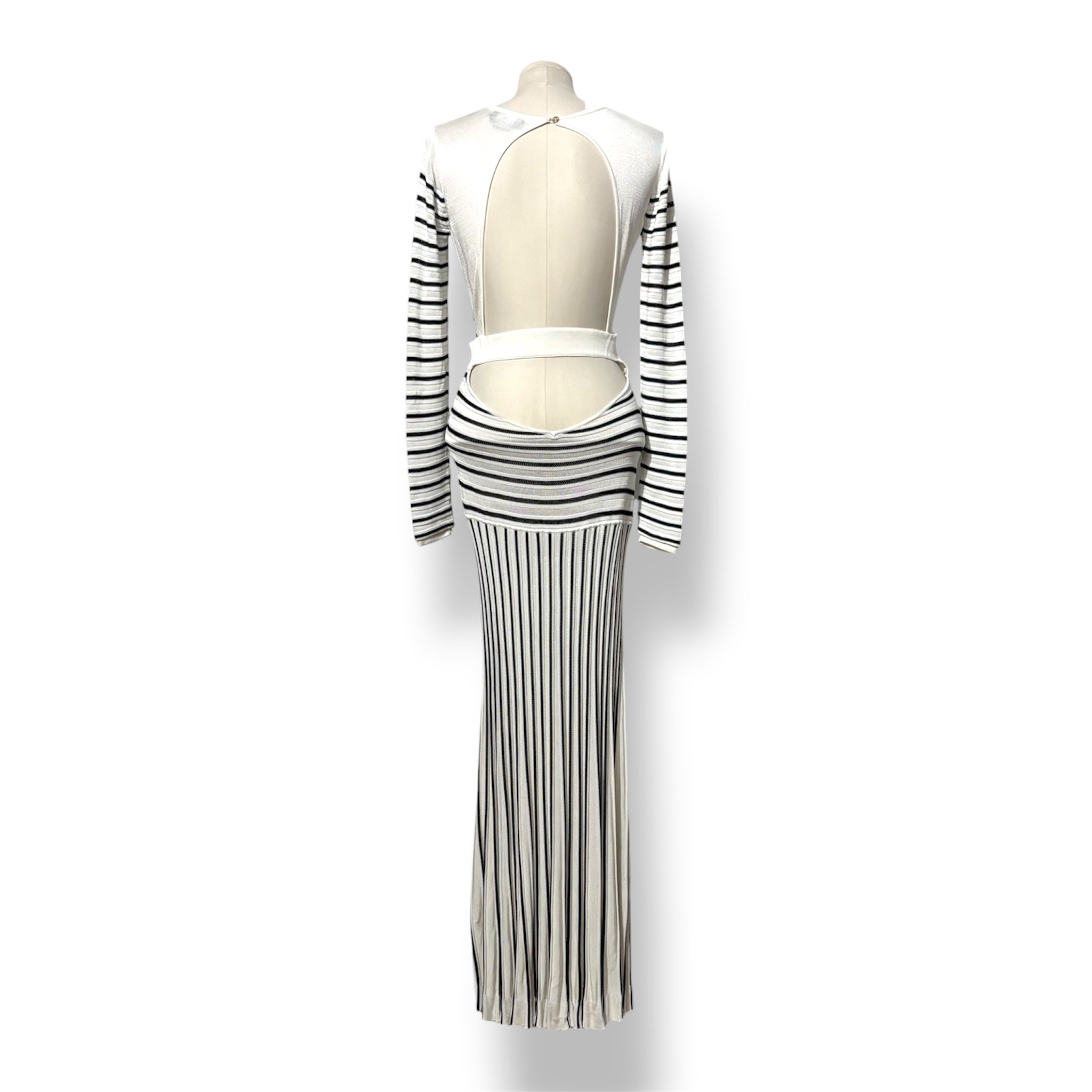 Vestido Largo de Punto a Rayas Elisabetta Franchi – Maxi vestido Ajustado Blanco y Negro