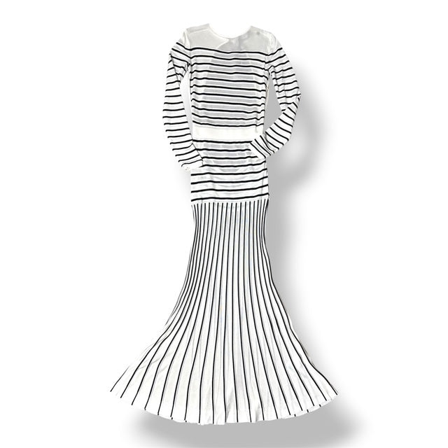 Vestido Largo de Punto a Rayas Elisabetta Franchi – Maxi vestido Ajustado Blanco y Negro