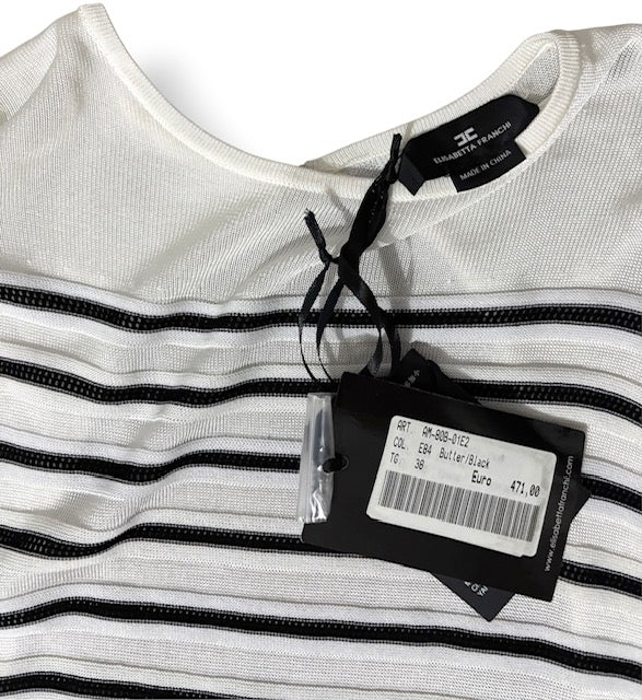 Vestido Largo de Punto a Rayas Elisabetta Franchi – Maxi vestido Ajustado Blanco y Negro