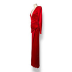 Vestido Largo de Noche Rojo con Mangas Largas y Drapeado – Galvan London